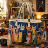 Aoife | Quilted Tote Bag with Colourful Cats