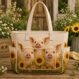 Aoibheann | Quilted Tote Bag with Happy Little Pigs