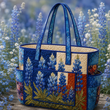 Dymphna | Quilted Tote Bag with Blue Flowers