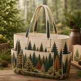 Darina | Quilted Tote Bag with a Forest Scene