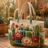 Clodagh | Quilted Tote Bag with Flowering Cacti