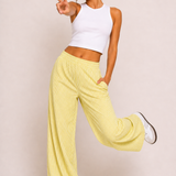 Striped wide-leg trousers with elastic waistband