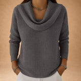 Marina – Cozy Waffle Knit Top with Stylish Draped Collar