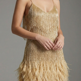 Ursula | Sparkling Mini Dress with Feather Trim
