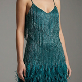 Ursula | Sparkling Mini Dress with Feather Trim