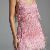 Ursula | Sparkling Mini Dress with Feather Trim