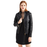 Faux Leather Jacket with Detachable Hood