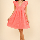Lucia | Mini dress with a hole pattern and ruffled sleeves