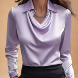 Elegant White Satin Blouse with Draped Neckline