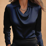 Elegant White Satin Blouse with Draped Neckline