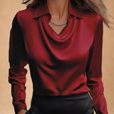 Elegant White Satin Blouse with Draped Neckline