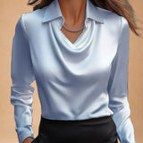 Elegant White Satin Blouse with Draped Neckline