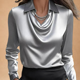 Elegant White Satin Blouse with Draped Neckline