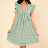 Lucia | Mini dress with a hole pattern and ruffled sleeves