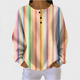 Laoise - Striped Jumper with Colourful Design and Button Detail