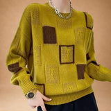 Katerina - Check Pattern Knitted Sweater with Open Weave Design