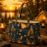 Peig | Quilted Tote Bag with a Wild Camping Scene