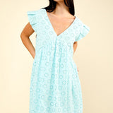 Lucia | Mini dress with a hole pattern and ruffled sleeves