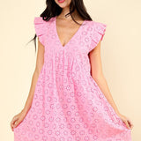 Lucia | Mini dress with a hole pattern and ruffled sleeves