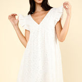 Lucia | Mini dress with a hole pattern and ruffled sleeves
