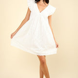 Lucia | Mini dress with a hole pattern and ruffled sleeves