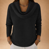 Marina – Cozy Waffle Knit Top with Stylish Draped Collar
