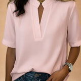 Margot | Short-Sleeved V-Neck Blouse with Gold Details