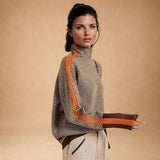 Aristoniki - Elegant High-Neck Sweater with Striking Stripe Accents