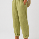 Loose summer trousers with an elastic waistband and lightweight appearance