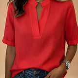 Margot | Short-Sleeved V-Neck Blouse with Gold Details