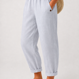 Loose summer trousers with an elastic waistband and lightweight appearance