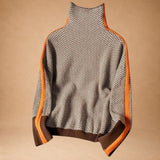 Aristoniki - Elegant High-Neck Sweater with Striking Stripe Accents