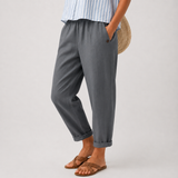 Loose summer trousers with an elastic waistband and lightweight appearance