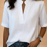 Margot | Short-Sleeved V-Neck Blouse with Gold Details