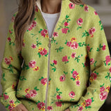 Elke | Green Cardigan with Floral Design