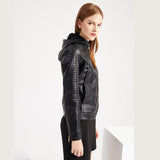 Faux Leather Jacket with Detachable Hood