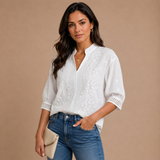 Blouse with Lace Details and Puff Sleeves