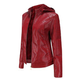 Faux Leather Jacket with Detachable Hood