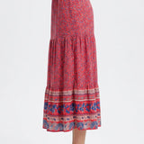 Boho Midi Skirt with Floral Pattern