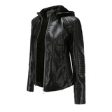 Faux Leather Jacket with Detachable Hood